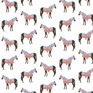 Katie Kime Horse & Tassel Fabric in Blue